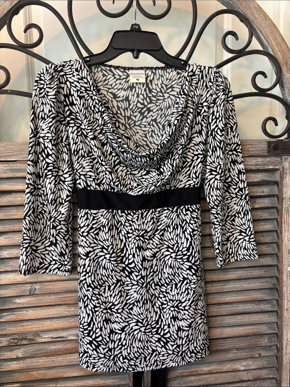 Motherhood Maternity Black and White Printed Long Sleeve Cowl Neck Dress